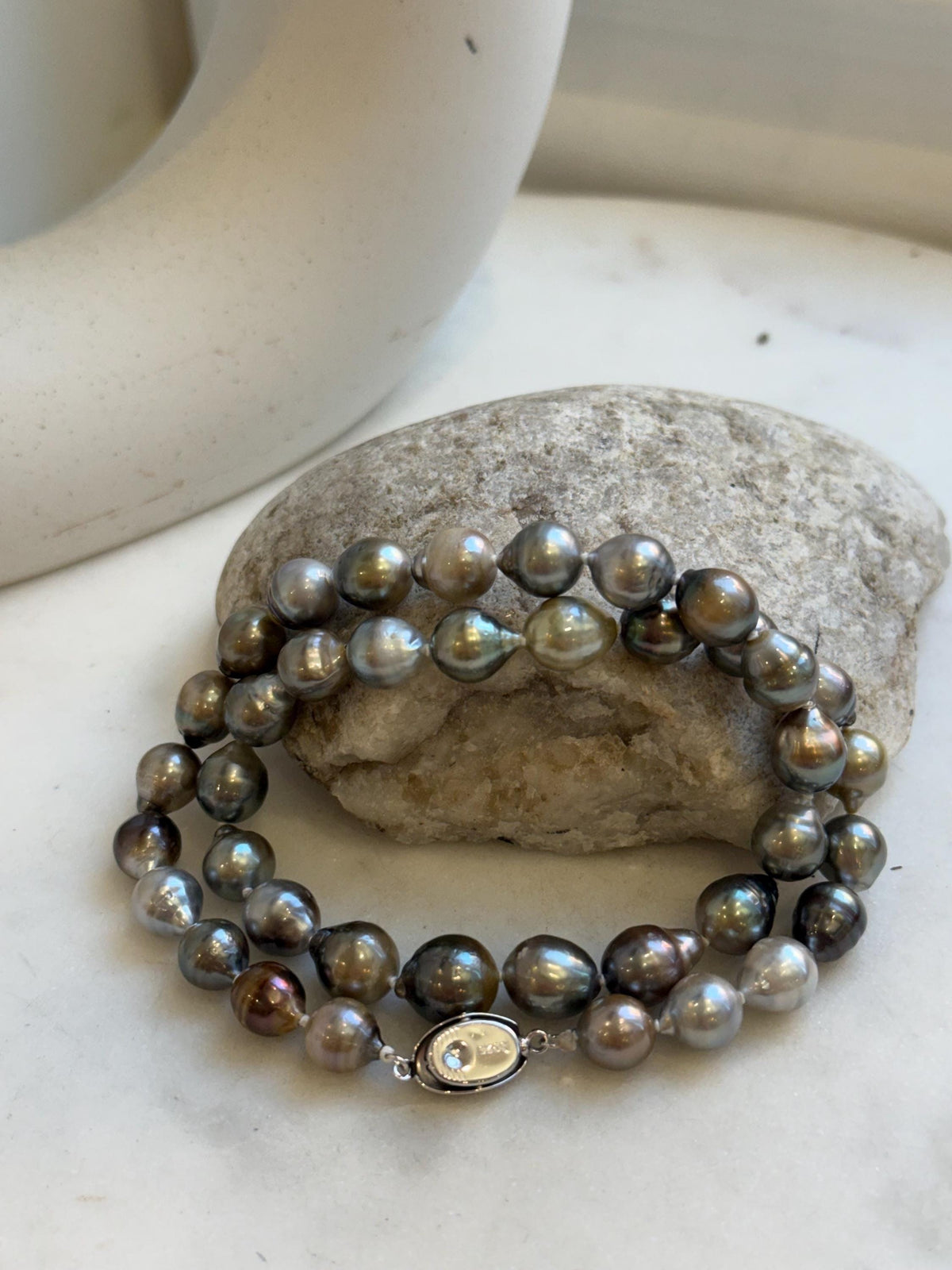 Elly’s 8.2-10.4mm 39pcs Tahitian multicolor Ocean pearls necklace: Extreme luster, Hand knotted, 17.6”, S925 silver necklace strand, gift for her retirement