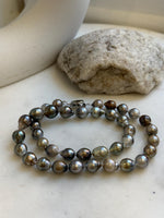 Elly’s 8.2-10.4mm 39pcs Tahitian multicolor Ocean pearls necklace: Extreme luster, Hand knotted, 17.6”, S925 silver necklace strand, gift for her