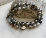 Elly’s 8.2-10.4mm 39pcs Tahitian multicolor Ocean pearls necklace: Extreme luster, Hand knotted, 17.6”, S925 silver necklace strand, gift for her