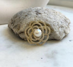 Elly’s 9.9mm Genius Huge Akoya Ivory ocean Pearl Floral Brooch: Extreme luster mirrored, 3.5cm dia. gift for her holiday