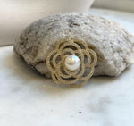 Elly’s 9.9mm Genius Huge Akoya Ivory ocean Pearl Floral Brooch: Extreme luster mirrored, 3.5cm dia. gift for her