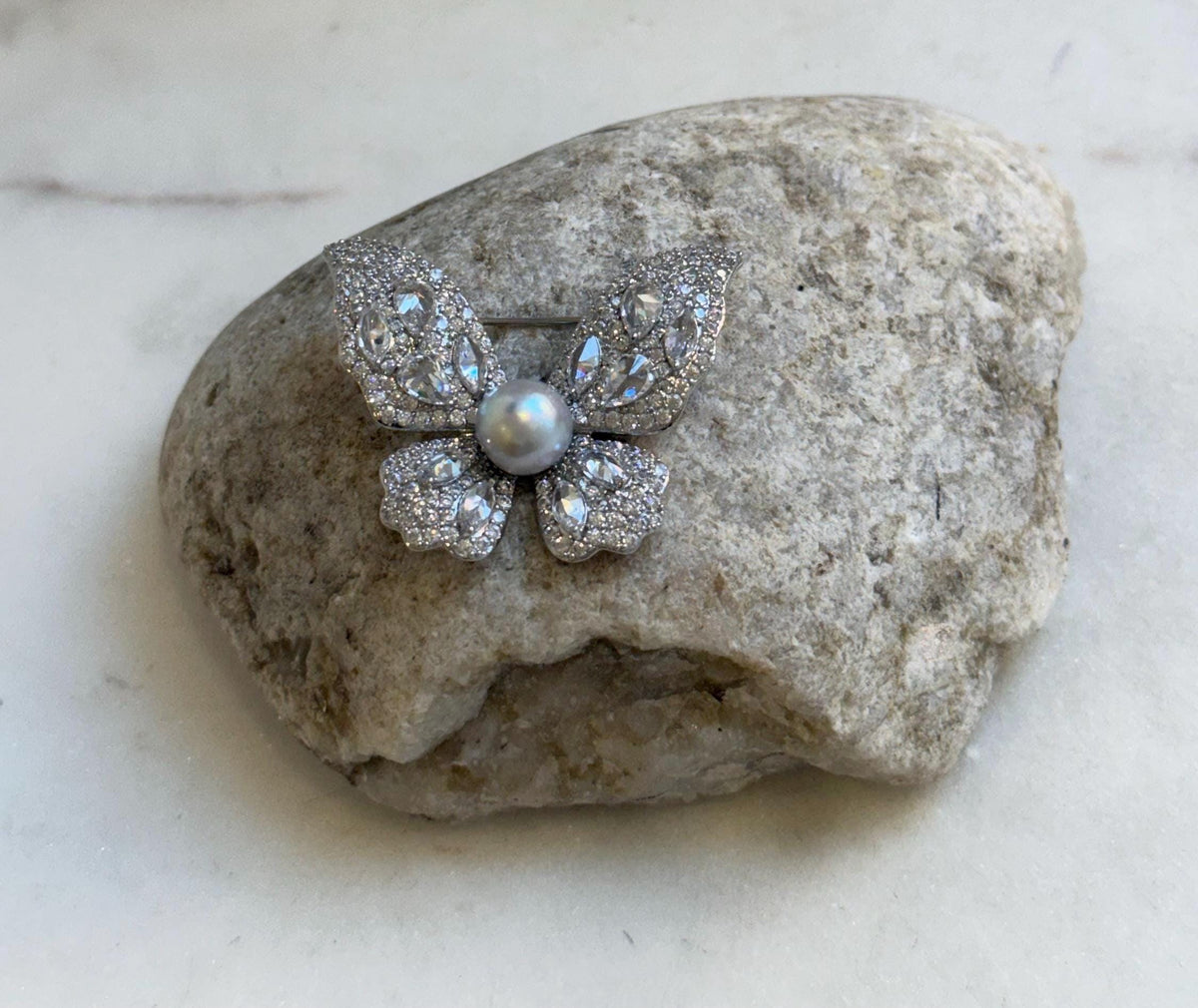 Elly’s Akoya blue silver ocean pearl butterfly  brooch pendant 2in1: Extreme luster mirrored pearl brooch, gift for her holiday