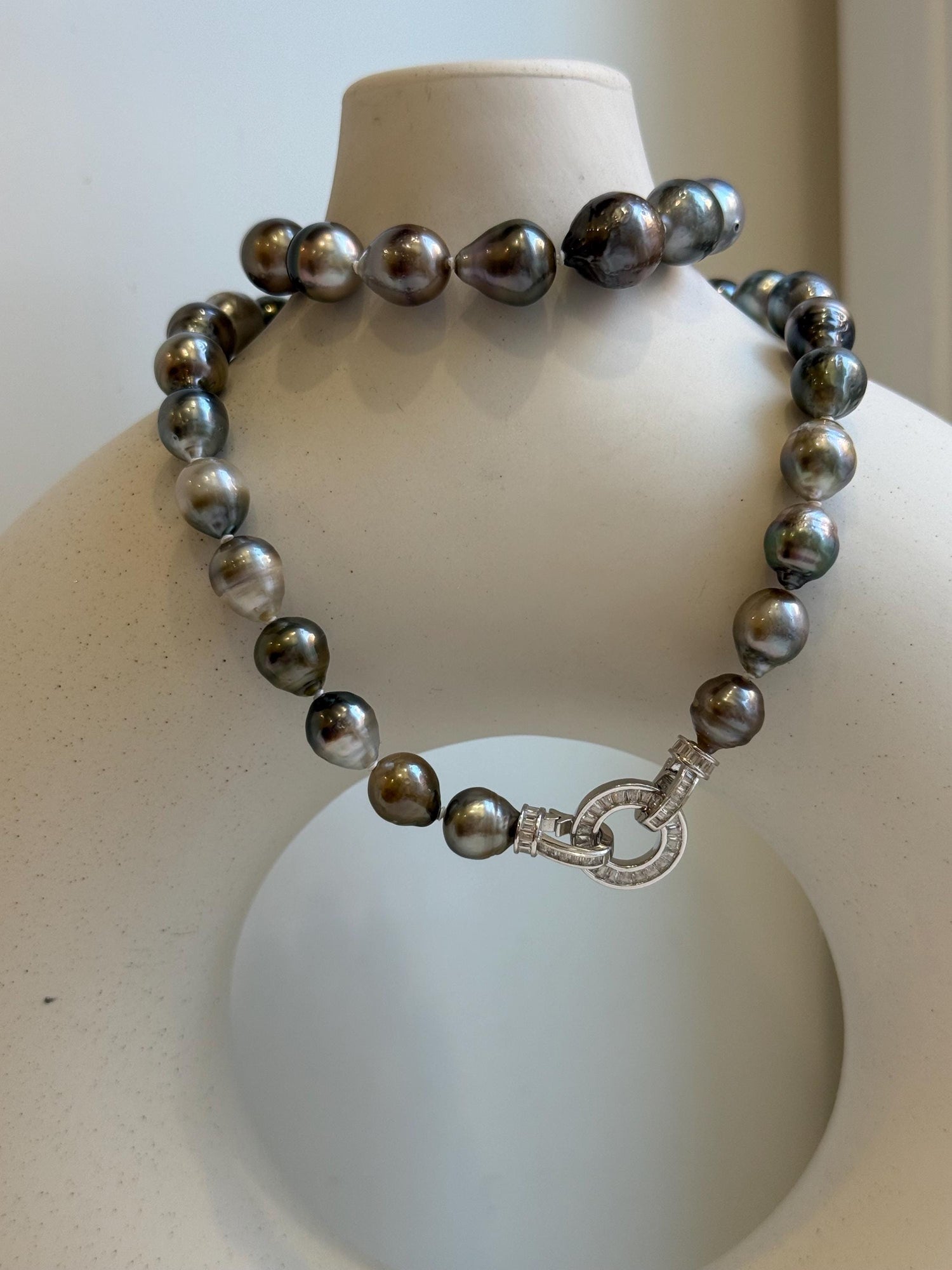 Elly’s 8.1-10.6mm 41pcs Tahitian Ocean pearls necklace: Extreme luster, Hand knotted, 17.8”, S925 silver necklace strand, gift for her birthday