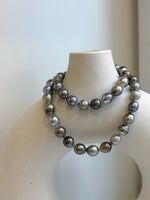 Elly’s 8.1-10.6mm 41pcs Tahitian Ocean pearls necklace: Extreme luster, Hand knotted, 17.8”, S925 silver necklace strand, gift for her Valentine’s Day