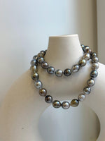 Elly’s 8.1-10.6mm 41pcs Tahitian Ocean pearls necklace: Extreme luster, Hand knotted, 17.8”, S925 silver necklace strand, gift for her