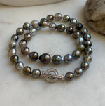 Elly’s 8.1-10.6mm 41pcs Tahitian Ocean pearls necklace: Extreme luster, Hand knotted, 17.8”, S925 silver necklace strand, gift for her