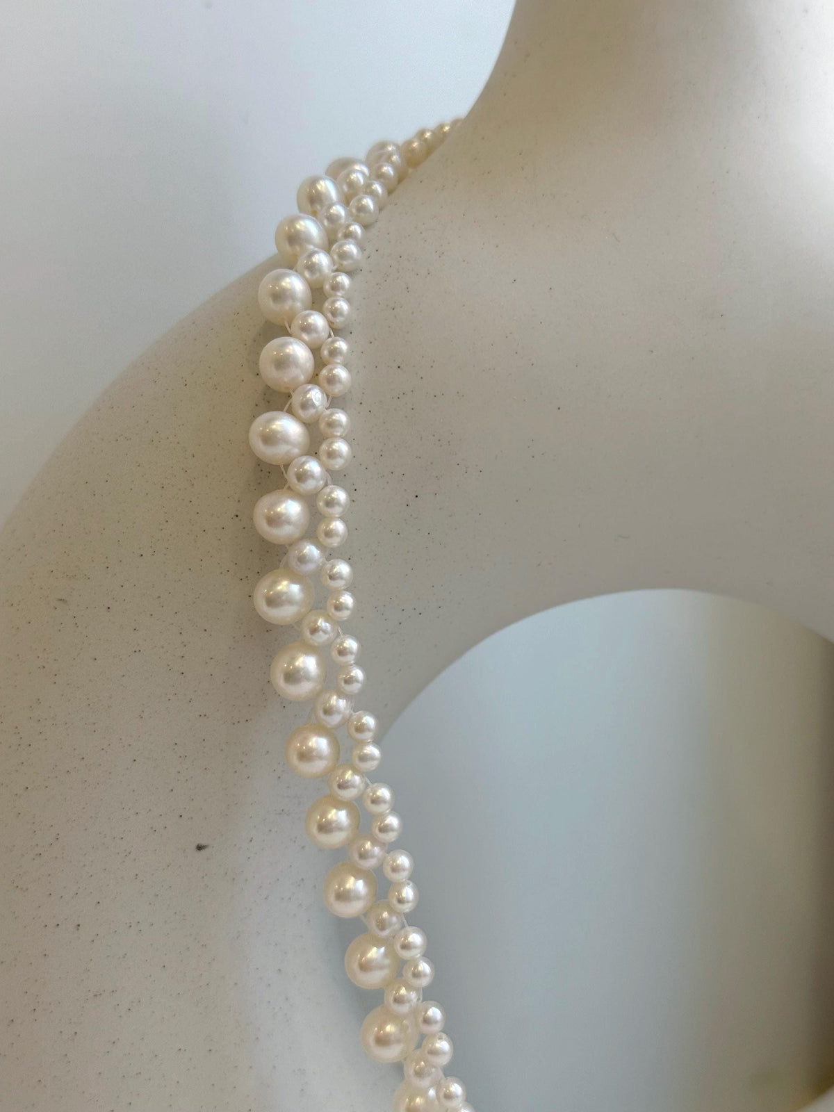 Elly’s 3-ply 3.5-6.6mm white pearls necklace: Extreme luster, Handmade, 16.1”, S925 silver magnetic clips necklace strand.gift for her anniversary