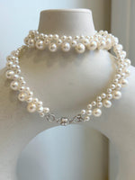 Elly’s 3-ply 3.5-6.6mm white pearls necklace: Extreme luster, Handmade, 16.1”, S925 silver magnetic clips necklace strand.gift for her