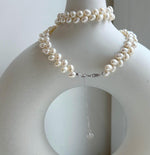 Elly’s White rice Keshi Pearls wheat design Necklace: Extreme luster Mirrored effect, 5-5.5mm, S925 silver clips, to 17.7”long.