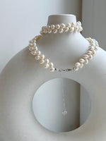 Elly’s White rice Keshi Pearls wheat design Necklace: Extreme luster Mirrored effect, 5-5.5mm, S925 silver clips, to 17.7”long.
