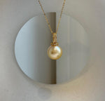 Elly’s 14.4mm Huge South Sea ultra gold ocean Pearl pendant: Extreme luster mirrored. S925 silver with gold plated minimalist pendant set. gift for her