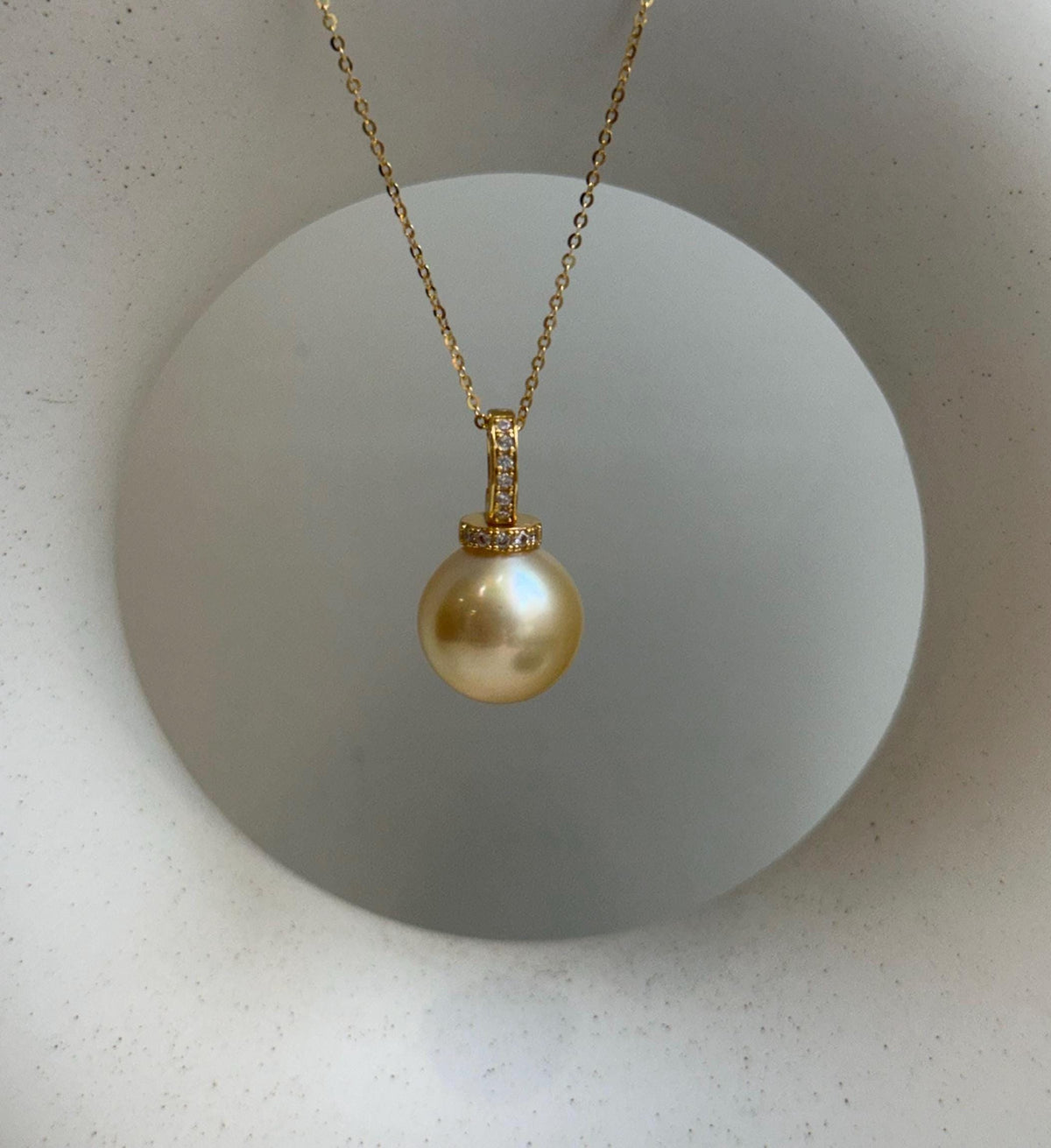 Elly’s 14.4mm Huge South Sea ultra gold ocean Pearl pendant: Extreme luster mirrored. S925 silver with gold plated minimalist pendant set. gift for her