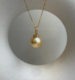 Elly’s 14.4mm Huge South Sea ultra gold ocean Pearl pendant: Extreme luster mirrored. S925 silver with gold plated minimalist pendant set. gift for her party