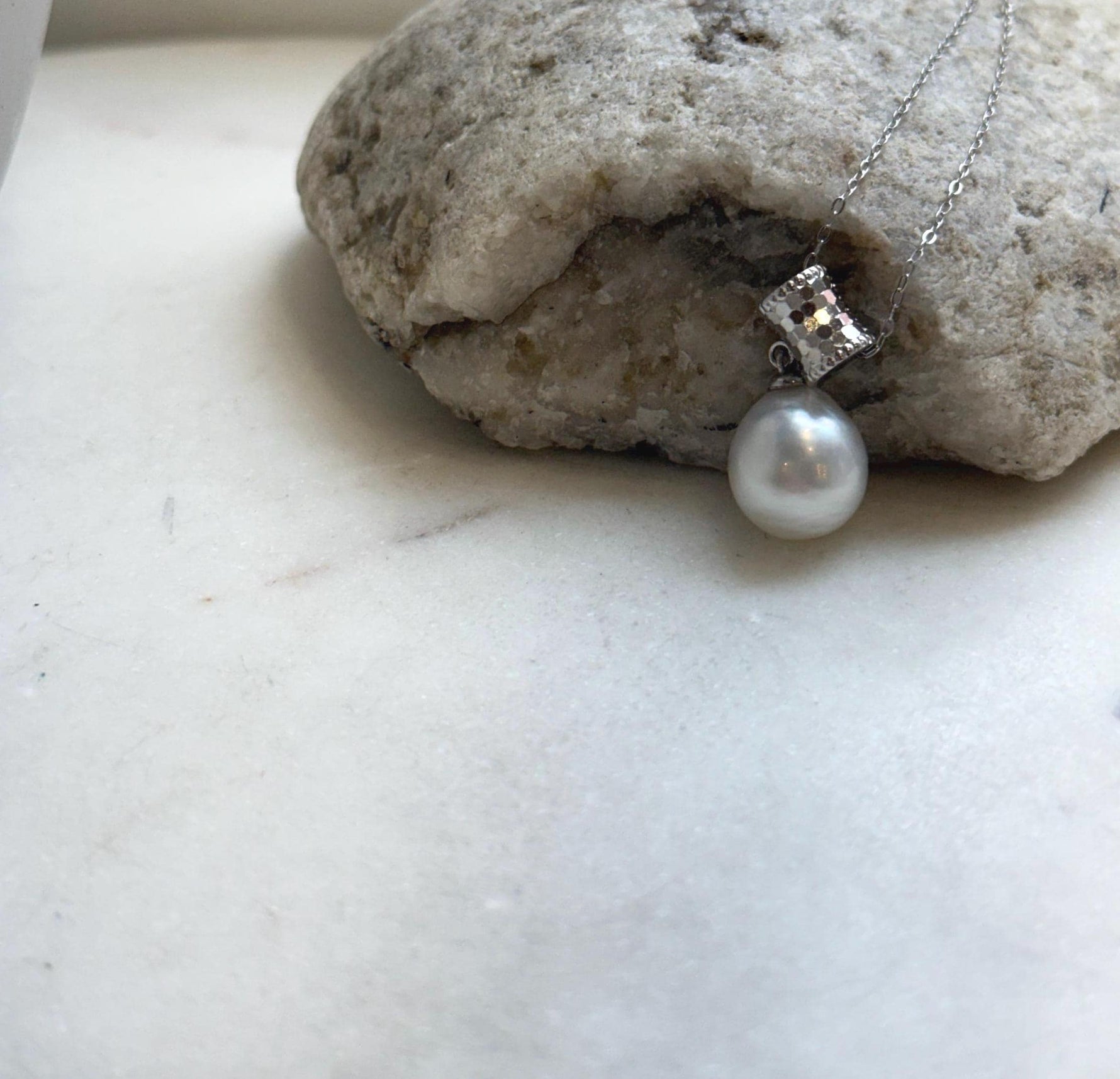 Elly’s 11.7mm Australian ocean white pearl cool Pendant: Extreme luster, 2.4cm high, S925 silver pendant chain set. gift for her