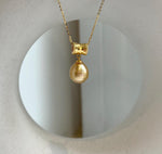 Elly’s 10.6mm South Sea Gold iridescent ocean Pearl pendant: Extreme luster mirrored. S925 silver with gold plated cool pendant set. gift for her