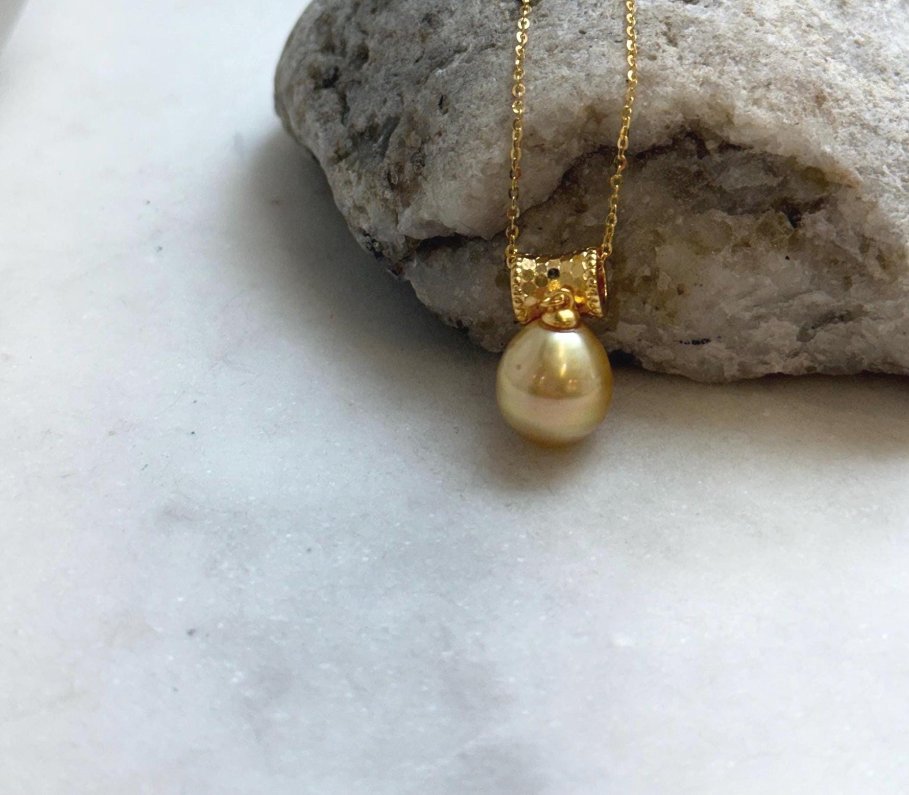 Elly’s 10.6mm South Sea Gold iridescent ocean Pearl pendant: Extreme luster mirrored. S925 silver with gold plated cool pendant set. gift for her