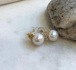 Elly’s 12.1mm Edison white Pearls pink hue Crown Earrings: Extreme luster Mirrored, 2cm high, S925 silver earrings.gift for her holiday
