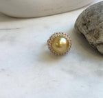 Elly’s 14.2mm South sea Tea gold ocean pearl Ring: Extreme luster mirrored, 2cm dia, S925 silver with gold plated adjustable Vintage Ring. gift for her