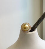 Elly’s 14.2mm South sea Tea gold ocean pearl Ring: Extreme luster mirrored, 2cm dia, S925 silver with gold plated adjustable Vintage Ring. gift for her party