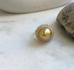 Elly’s 14.2mm South sea Tea gold ocean pearl Ring: Extreme luster mirrored, 2cm dia, S925 silver with gold plated adjustable Vintage Ring. gift for her