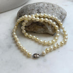 Elly’s 7-7.4mm 59pcs Akoya light golden ocean pearls necklace:Extreme luster mirrored, knotted, 18.7”, S925 silver necklace strand. gift for her