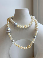 Elly’s 5.7-12.3mm Tahitian South sea gold Akoya ocean pearls necklace:Extreme luster mirrored, knotted, 18.7”, S925 silver necklace strand. gift for her Valentine’s Day