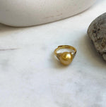 Elly’s 11.2mm South sea deep golden ocean pearl Ring: Extreme luster mirrored, S925 silver with gold plated adjustable Vintage Ring.gift for her