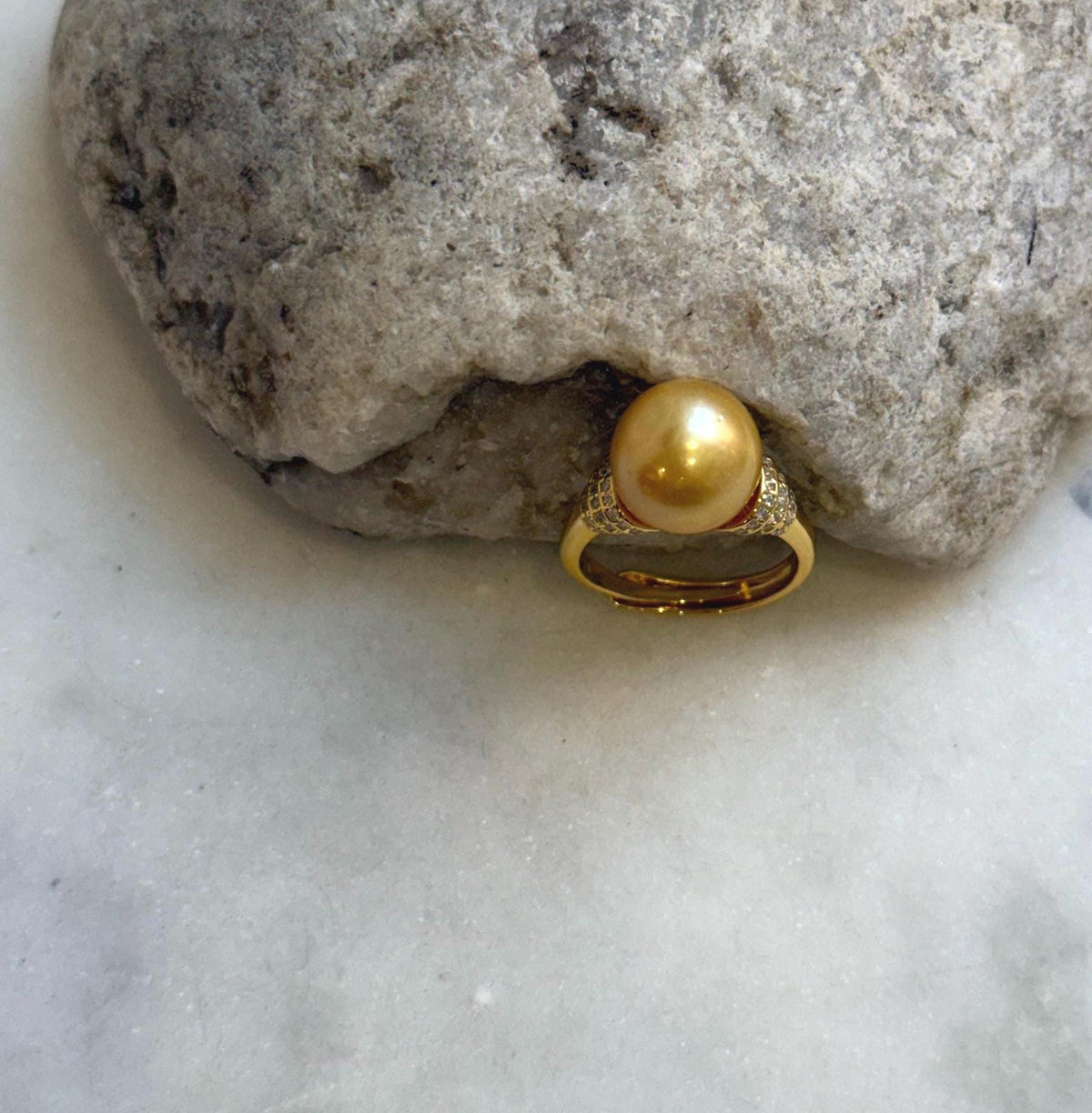 Elly’s 11.2mm South sea deep golden ocean pearl Ring: Extreme luster mirrored, S925 silver with gold plated adjustable Vintage Ring.gift for her