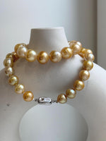 Elly’s 9.8-12.7mm 38pcs South sea Golden Ocean Pearls Necklace: Extreme luster, 18.5” knotted, S925 silver necklace strand.gift for her retirement