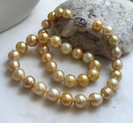 Elly’s 9.8-12.7mm 38pcs South sea Golden Ocean Pearls Necklace: Extreme luster, 18.5” knotted, S925 silver necklace strand.gift for her