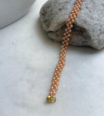 Elly’s 3-ply 3-3.5mm peach pearls bracelet: Extreme luster, Handmade braided, 6.9”, S925 silver magnetic clips bracelet.daily office pearls bracelet
