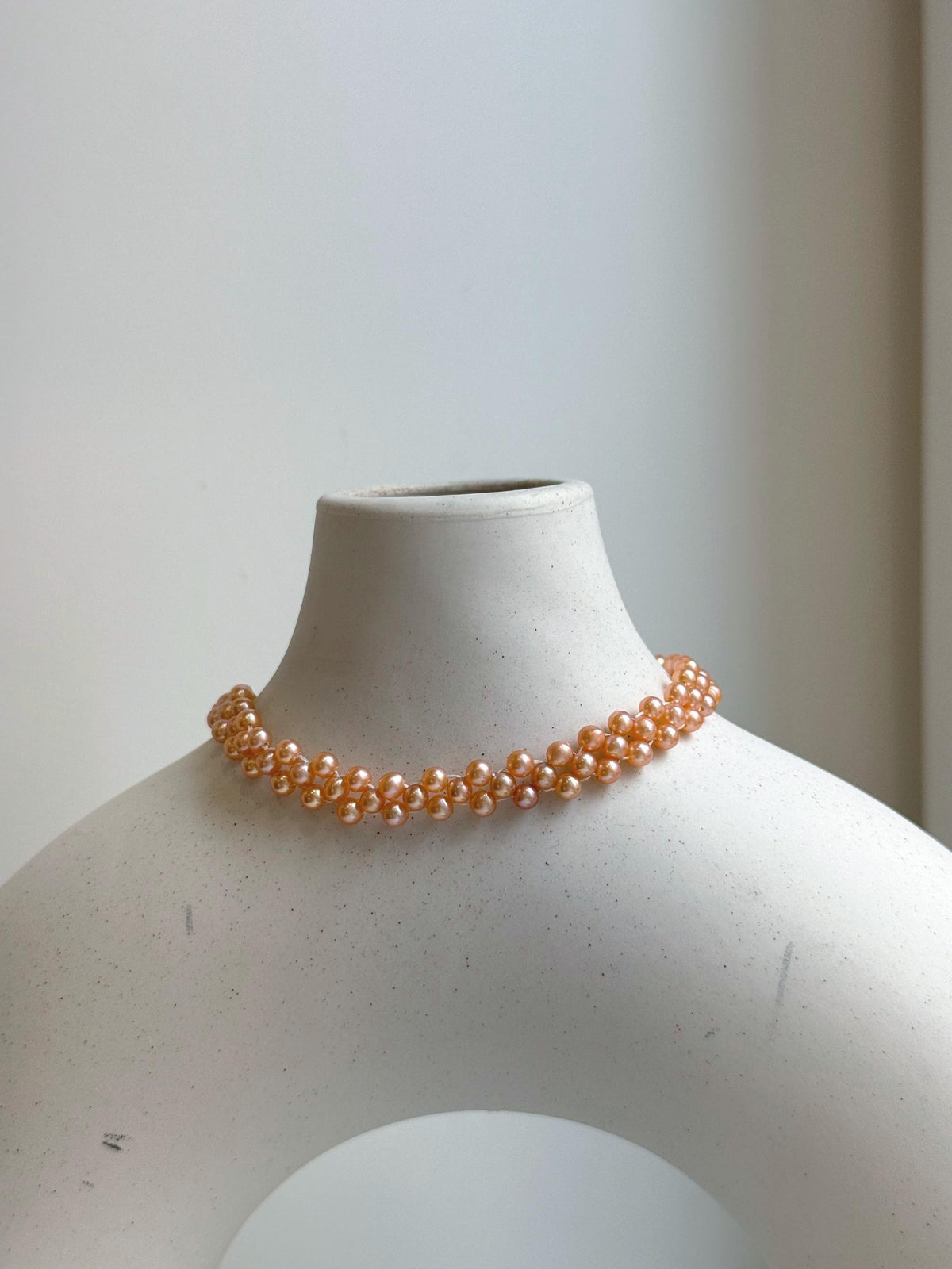 Elly’s 3-ply 3-3.5mm peach pearls bracelet: Extreme luster, Handmade braided, 6.9”, S925 silver magnetic clips bracelet.daily office pearls bracelet