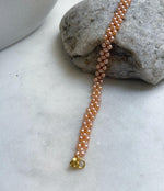 Elly’s 3-ply 3-3.5mm peach pearls bracelet: Extreme luster, Handmade braided, 6.9”, S925 silver magnetic clips bracelet.daily office pearls bracelet