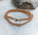 Elly’s 3-ply 3-3.5mm peach pearls necklace: Extreme luster, Handmade braided, 15.7”, S925 silver magnetic clips necklace strand. daily pearls fancy necklace strand.