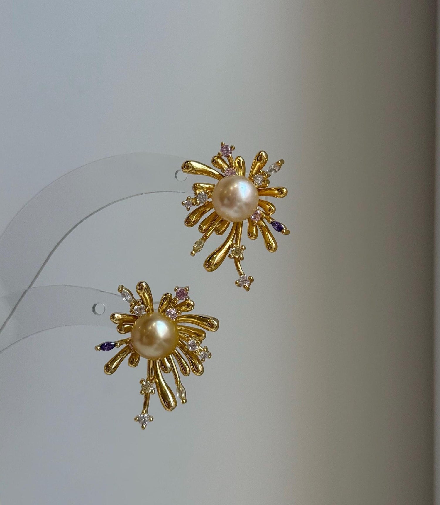Elly’s 8.2mm Genius natural South sea golden ocean Pearls Fireworks Earrings: Extreme luster mirrored, S925 silver earrings. high quality pearl earrings gift for her