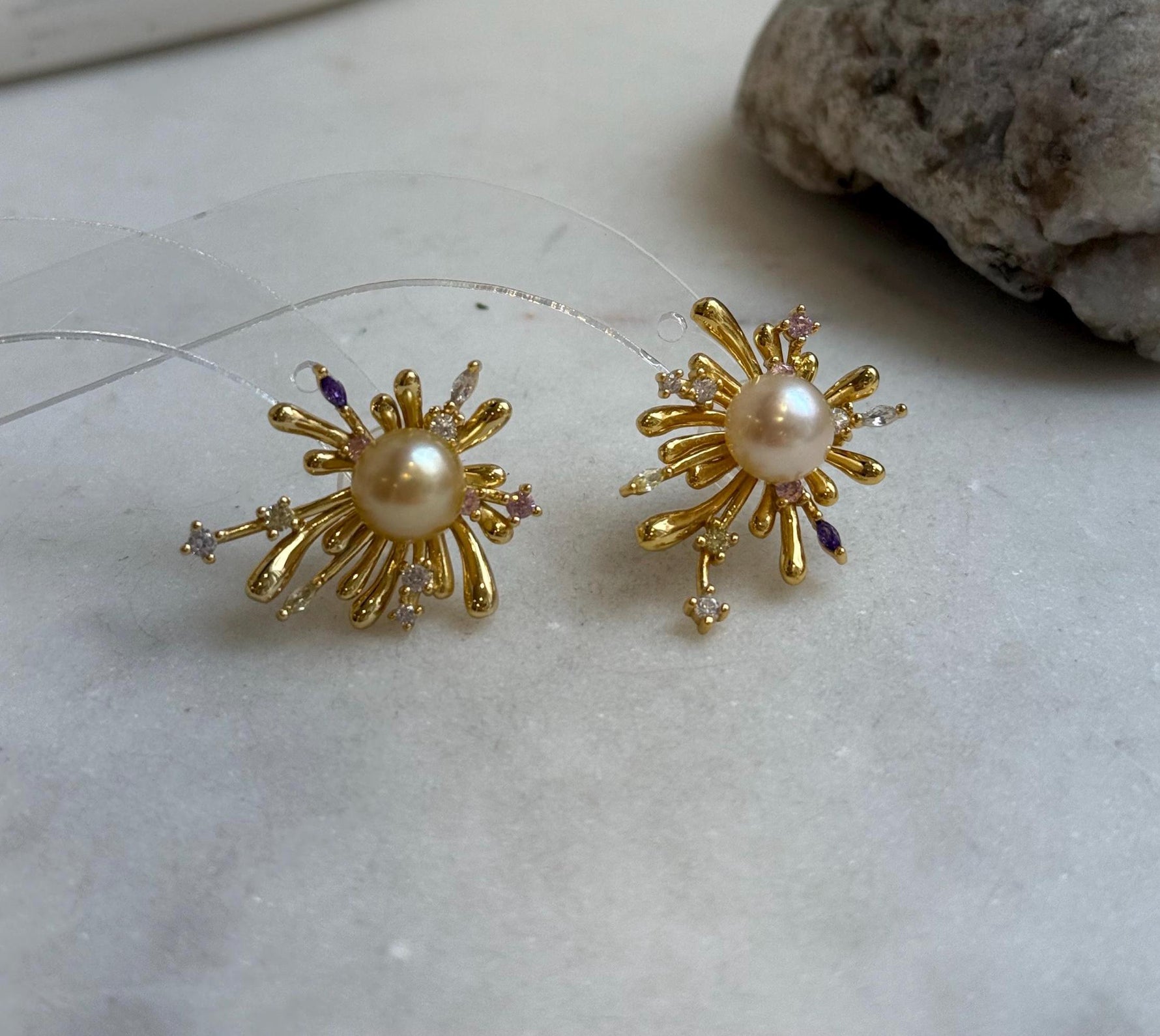Elly’s 8.2mm Genius natural South sea golden ocean Pearls Fireworks Earrings: Extreme luster mirrored, S925 silver earrings. high quality pearl fancy cool earrings gift for her birthday