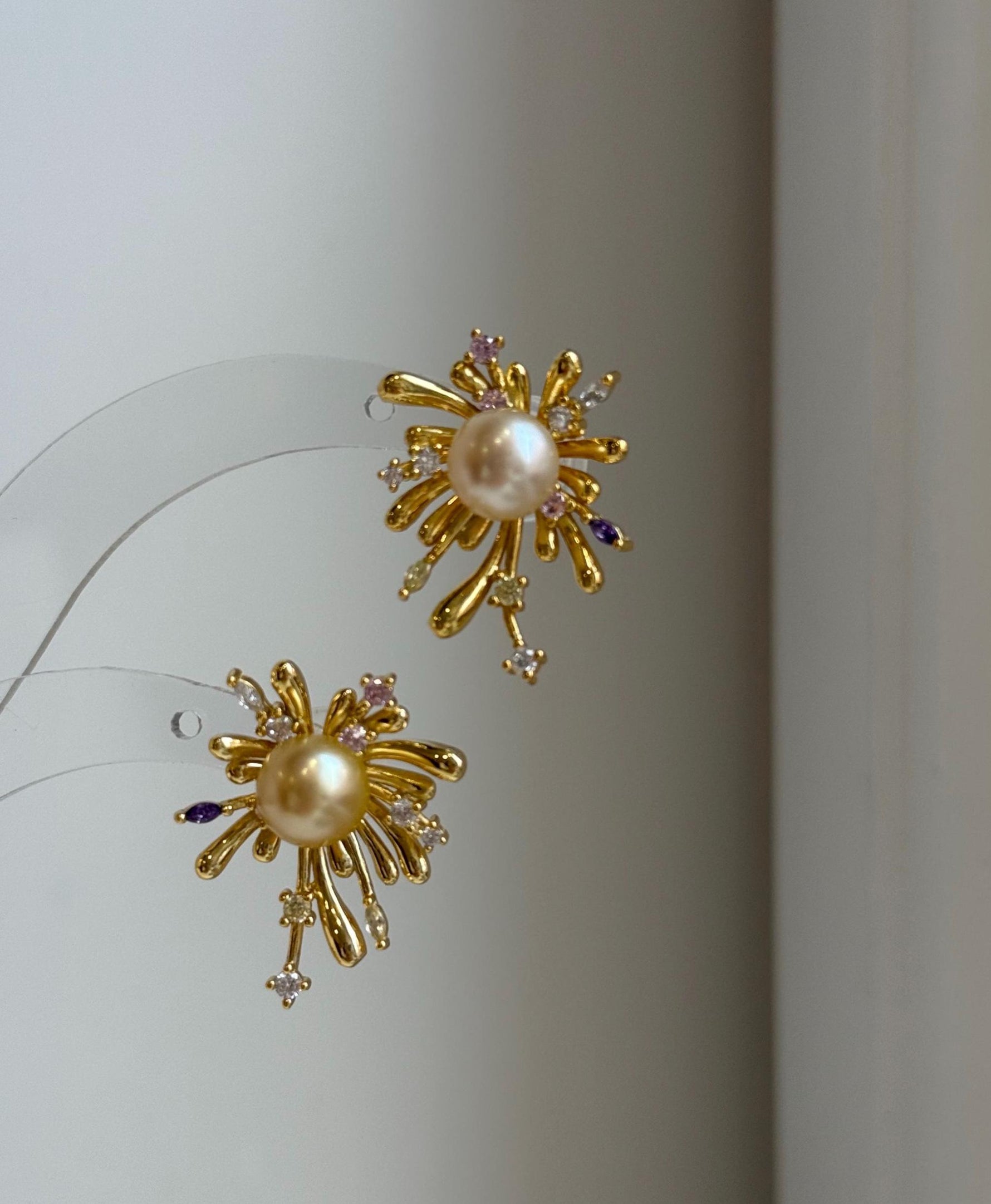 Elly’s 8.2mm Genius natural South sea golden ocean Pearls Fireworks Earrings: Extreme luster mirrored, S925 silver earrings. high quality pearl fancy cool earrings gift for her birthday anniversary