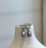 Elly’s Lavender purple pearls Heart earrings: Extreme luster mirrored, 7.8mm, S925 silver earrings.daily pearls earrings