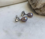 Elly’s Lavender purple pearls Heart earrings: Extreme luster mirrored, 7.8mm, S925 silver earrings.
