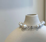 Elly’s 8-14.6mm White metallic rainbow iridescent Pearls Bracelet: Extreme luster mirrored, 8.5” knotted, S925 silver Bracelet.pearl office bracelet