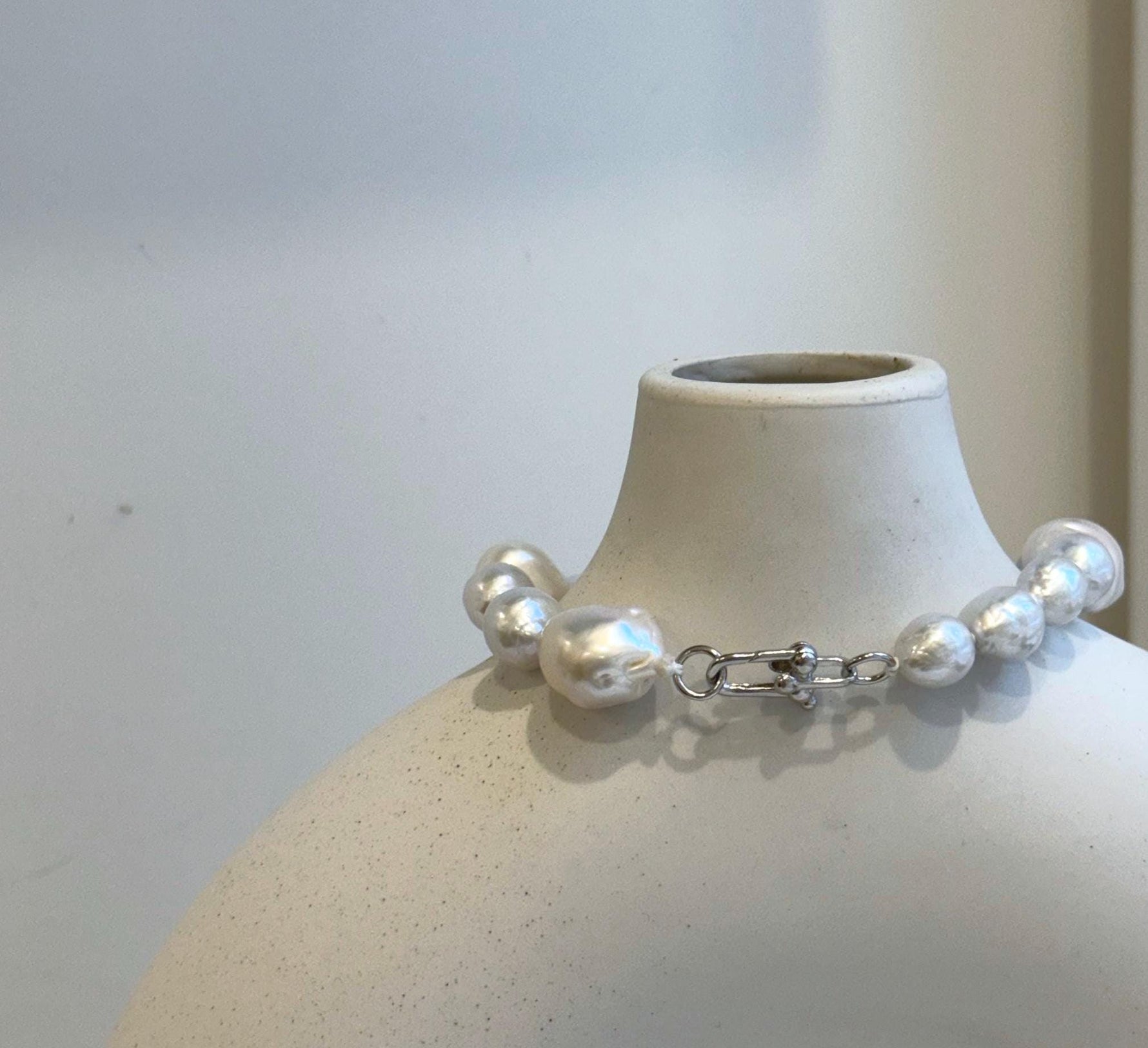 Elly’s 8-14.6mm White metallic rainbow iridescent Pearls Bracelet: Extreme luster mirrored, 8.5” knotted, S925 silver Bracelet.pearl office bracelet