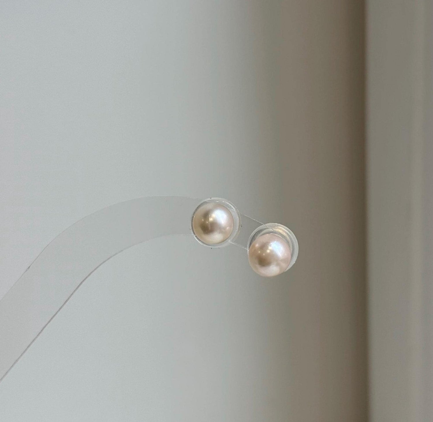 Elly’s 7.6mm Akoya ivory ocean pearls Earrings studs: Extreme luster mirrored, s925 silver minimalist daily earrings stud. daily office pearl earrings