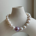 Elly’s 7.7-12.8mm White iridescent purple Pearls Bracelet: Extreme luster mirrored, 8.9” knotted, S925 silver Bracelet. gift for her holiday
