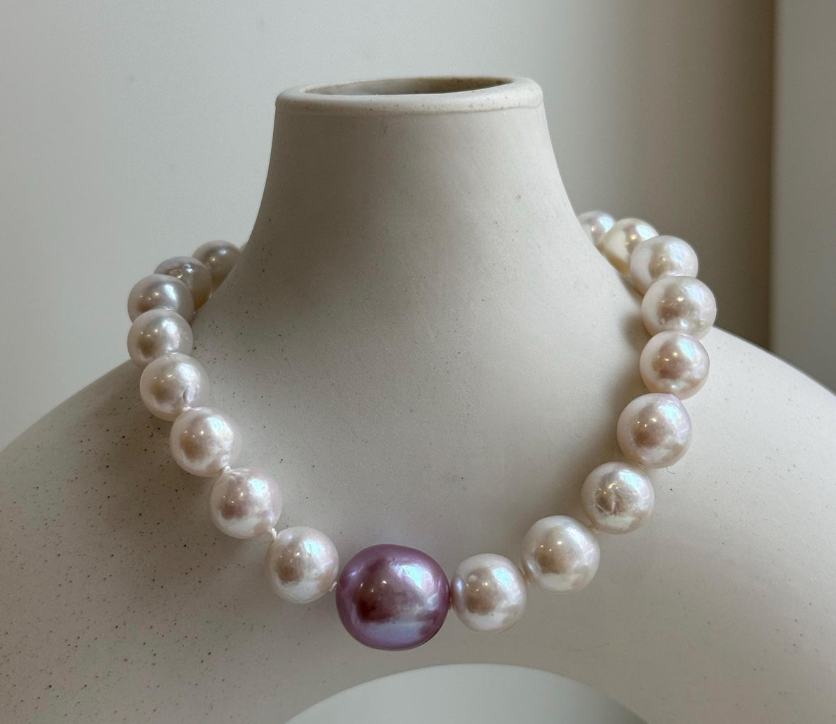 Elly’s 7.7-12.8mm White iridescent purple Pearls Bracelet: Extreme luster mirrored, 8.9” knotted, S925 silver Bracelet. gift for her