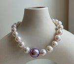 Elly’s 7.7-12.8mm White iridescent purple Pearls Bracelet: Extreme luster mirrored, 8.9” knotted, S925 silver Bracelet. gift for her