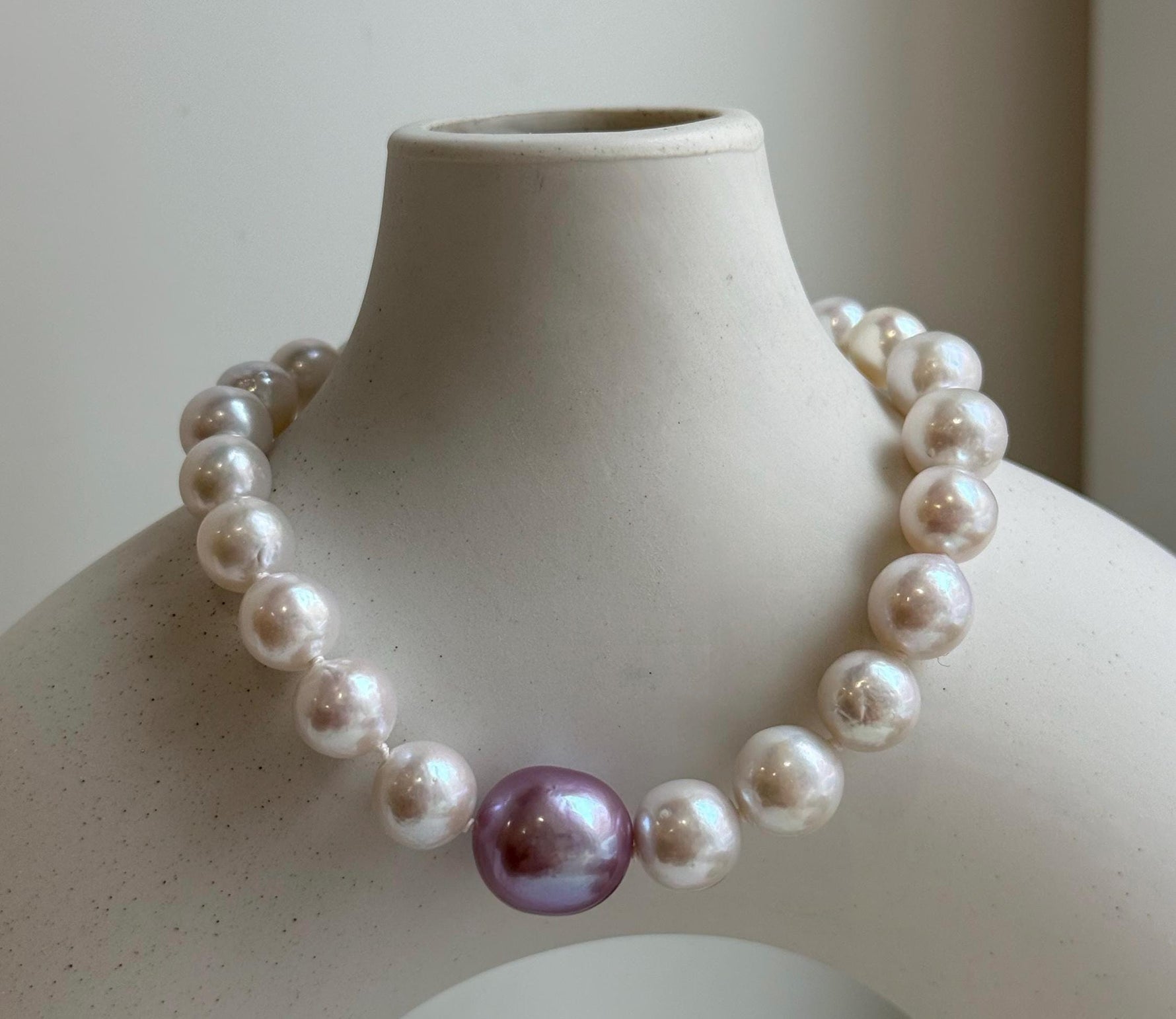 Elly’s 7.7-12.8mm White iridescent purple Pearls Bracelet: Extreme luster mirrored, 8.9” knotted, S925 silver Bracelet. gift for her