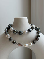 Elly’s 7.8-9.5mm Tahitian platinum Australian Ocean Pearls Necklace: extreme luster mirrored, knotted, 18.4”, S925 silver necklace. gift for her Valentine’s Day