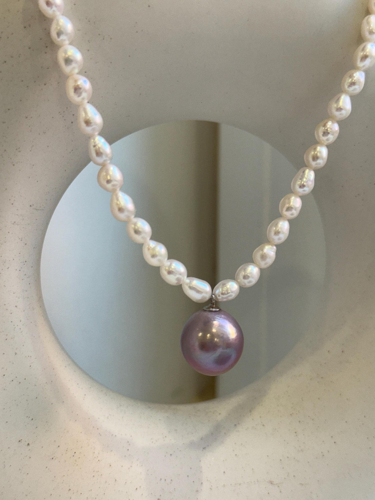 Elly’s 17” 12mm Freshwater Edison white purple Pearls Necklace: extreme luster mirrored, S925 silver necklace.gift for her daily pearl necklace