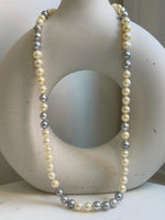 Elly’s 7-7.6mm 62pcs Akoya Silver Golden Ocean pearls necklace choker:  Extreme luster mirrored, knotted 20.1”, S925 silver necklace. gift for her