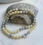 Elly’s 7-7.6mm 62pcs Akoya Silver Golden Ocean pearls necklace choker:  Extreme luster mirrored, knotted 20.1”, S925 silver necklace. gift for her
